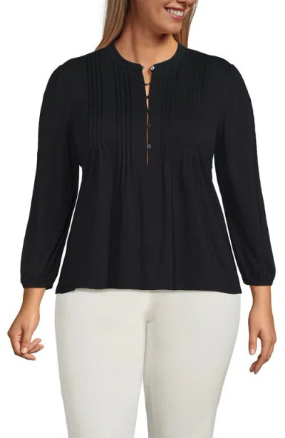 Lands' End Lightweight Jersey Button Pintuck Top In Black