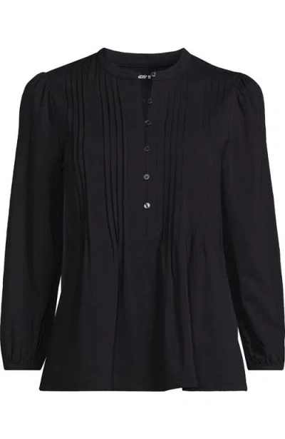 Lands' End Lightweight Jersey Button Pintuck Top In Black