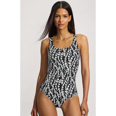 Lands' End D-cup Chlorine Resistant Scoop Neck Soft Cup Tugless Sporty One Piece Swimsuit Print In Black