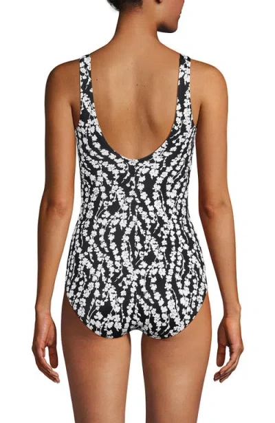 Lands' End D-cup Chlorine Resistant Scoop Neck Soft Cup Tugless Sporty One Piece Swimsuit Print In Black
