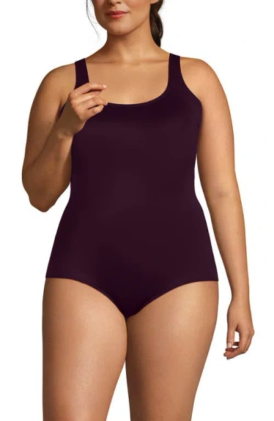 Lands' End Plus Size Dd-cup Chlorine Resistant Scoop Neck Soft Cup Tugless Sporty One Piece Swimsuit In Burgundy