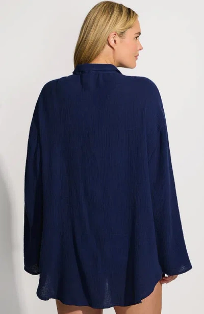 Lands' End Oversized Gauze Button Front Cover-up Shirt In Black