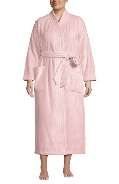 Lands' End Tall Cozy Plush Long Wrap Robe In Pink