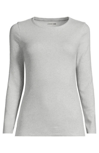 Lands' End Plus Size Long Sleeve Micro Rib T-shirt In Gray