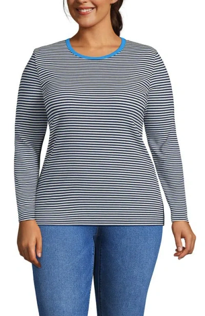 Lands' End Plus Size Long Sleeve Micro Rib T-shirt In Multi