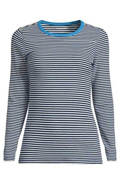 Lands' End Plus Size Long Sleeve Micro Rib T-shirt In Multi