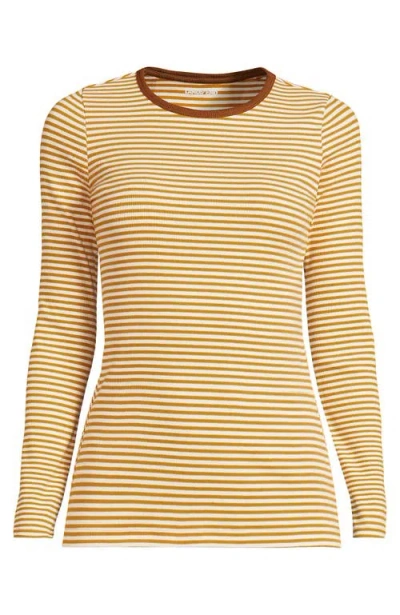 Lands' End Plus Size Long Sleeve Micro Rib T-shirt In Yellow