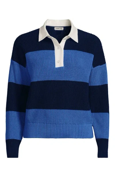 Lands' End Drifter Rugby With Woven Collar Sweater In Multi
