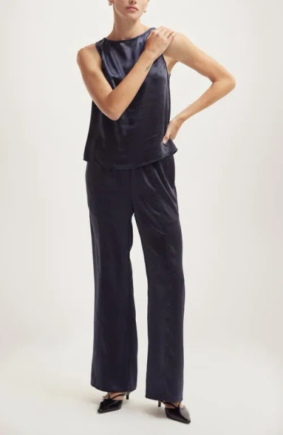 Crescent Crushed Satin Tank Top In Black