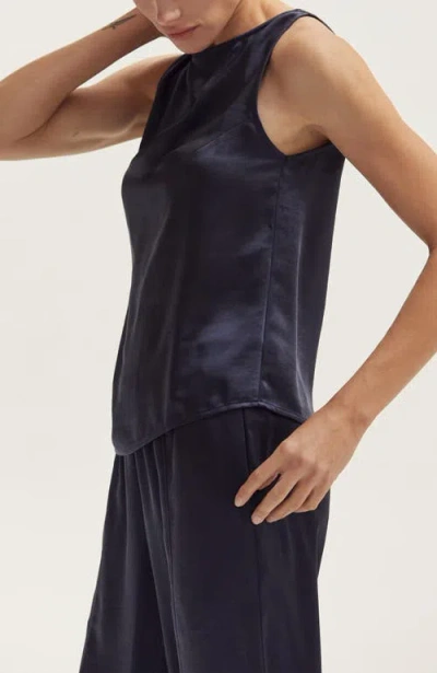 Crescent Crushed Satin Tank Top In Black