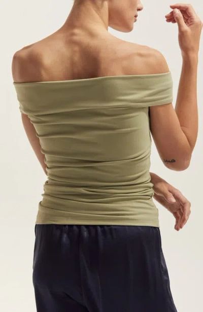 Crescent Off Shoulder Knit Top In Green