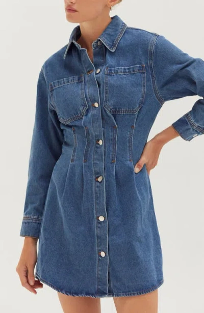 Crescent Denim Corset Waist Mini Dress In Blue