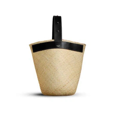Lastelier Borneo Leather And Straw Bag In Black