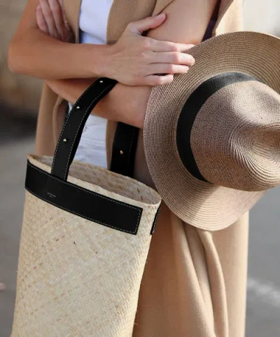 Lastelier Borneo Leather And Straw Bag In Black