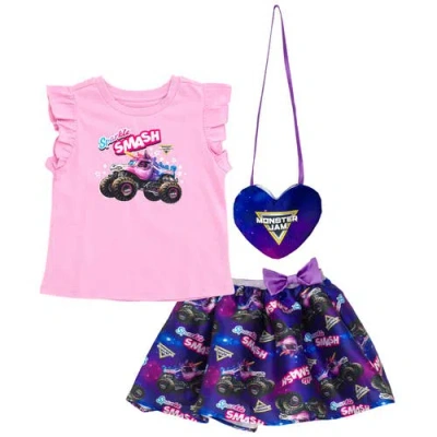 Monster Jam Sparkle Smash Tank Top Skirt & Bag Set In Pink