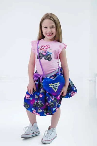 Monster Jam Sparkle Smash Tank Top Skirt & Bag Set In Pink