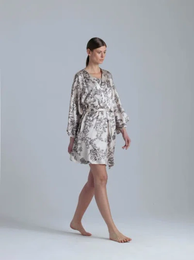Alas Silk 3/4 Sleeve Dressing Gown In Multi