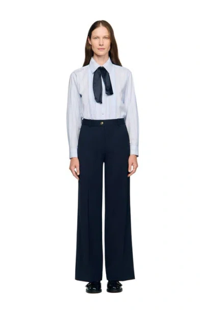 Sandro Chalk Striped Trousers In Blue