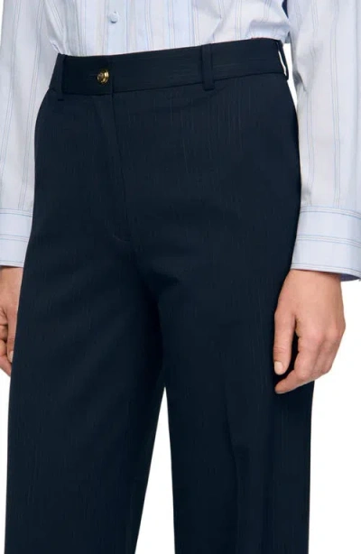 Sandro Chalk Striped Trousers In Blue