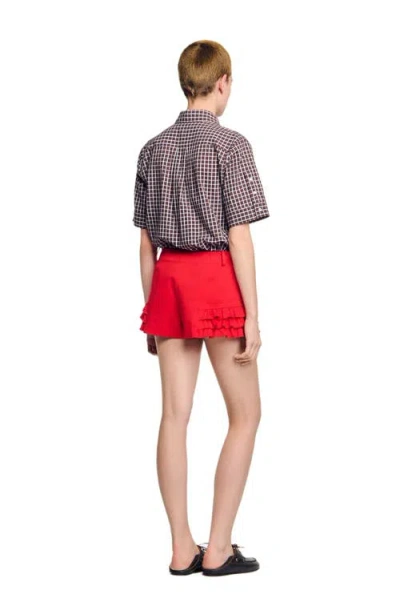 Sandro Flared Ruffled Shorts In Red