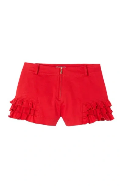 Sandro Flared Ruffled Shorts In Red