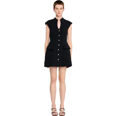 Sandro Womens Black Capped-sleeves Buttoned Knitted Mini Dress