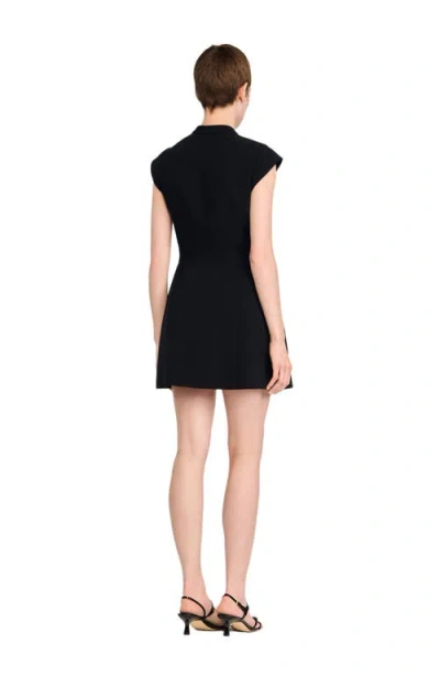 Sandro Womens Black Capped-sleeves Buttoned Knitted Mini Dress