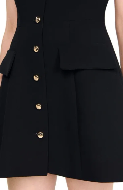 Sandro Womens Black Capped-sleeves Buttoned Knitted Mini Dress