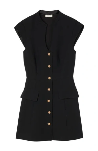 Sandro Womens Black Capped-sleeves Buttoned Knitted Mini Dress
