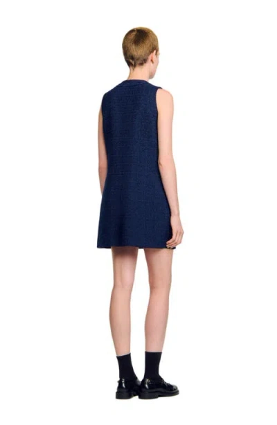 Sandro Womens Navy Blue Flap-pocket Sleeveless Tweed Mini Dress