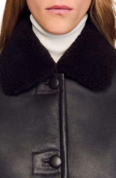 Sandro Shearling Coat In Black