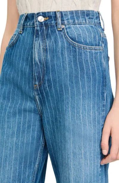 Sandro Wide Leg Striped Jeans In Blue Jean In Blue