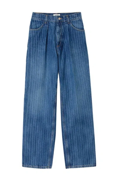 Sandro Wide Leg Striped Jeans In Blue Jean In Blue