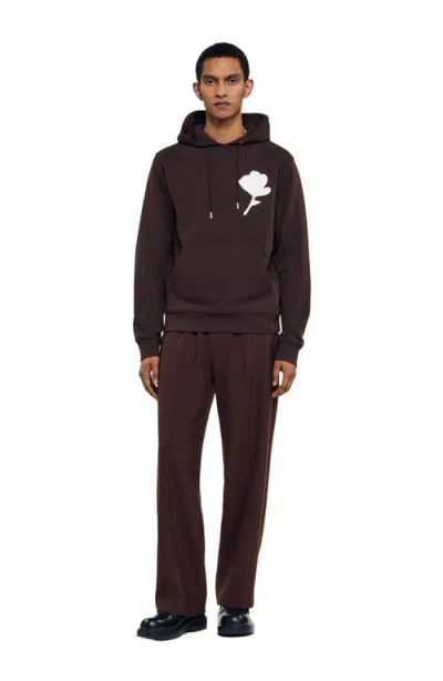 Sandro Sweatshirt With Flower Patch In Brown