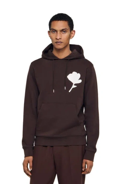 Sandro Sweatshirt With Flower Patch In Brown