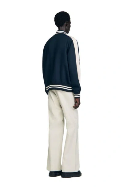 Sandro Logo-embroidered Bomber Jacket In Blue