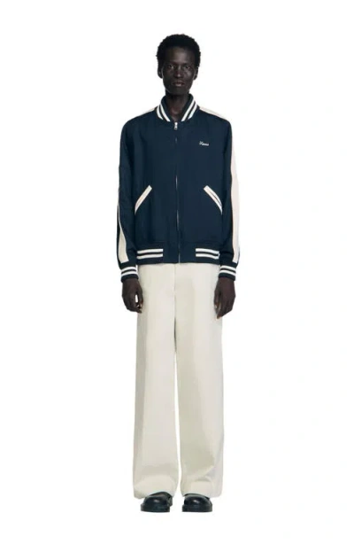 Sandro Logo-embroidered Bomber Jacket In Blue