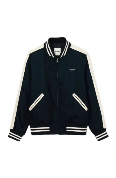 Sandro Logo-embroidered Bomber Jacket In Blue