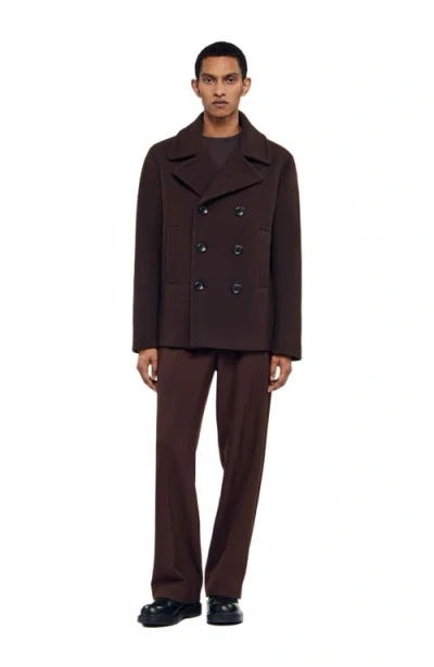 Sandro Wool Blend Pea Coat In Brown