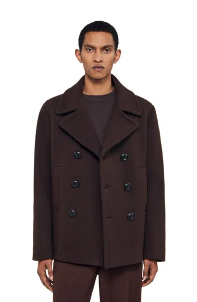 Sandro Wool Blend Pea Coat In Brown