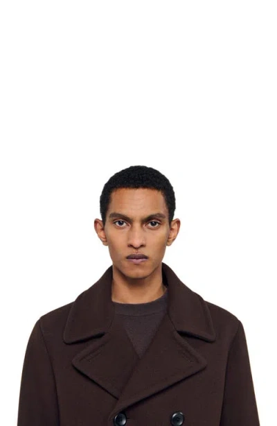 Sandro Wool Blend Pea Coat In Brown