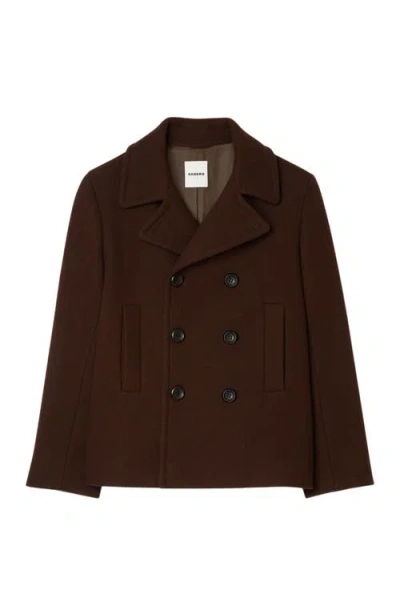 Sandro Wool Blend Pea Coat In Brown