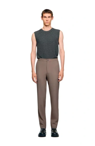 Sandro Jersey Trousers In Brown
