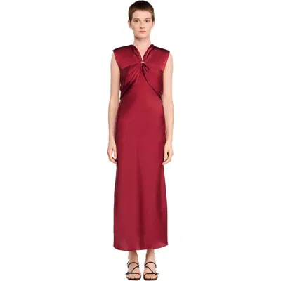 Sandro Womens Bordeaux V-neck Sleeveless Satin Maxi Dress In Red