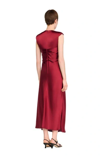 Sandro Womens Bordeaux V-neck Sleeveless Satin Maxi Dress In Red