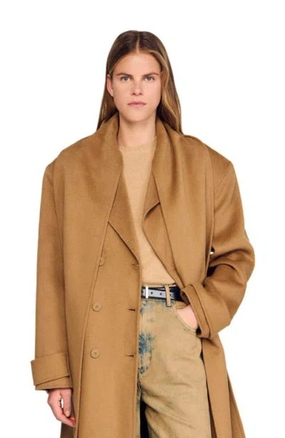 Sandro Oversized Wool Coat In Brown
