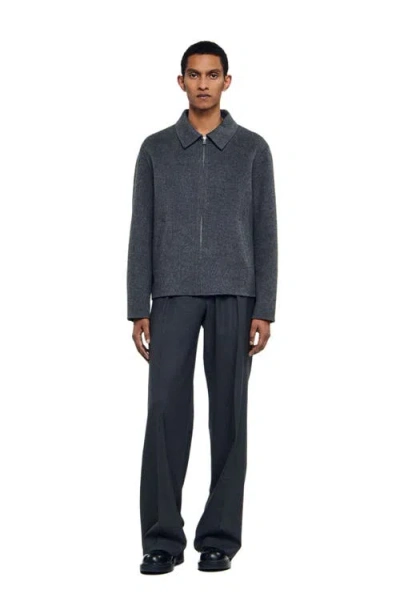 Sandro Double-faced Wool Jacket In Gray