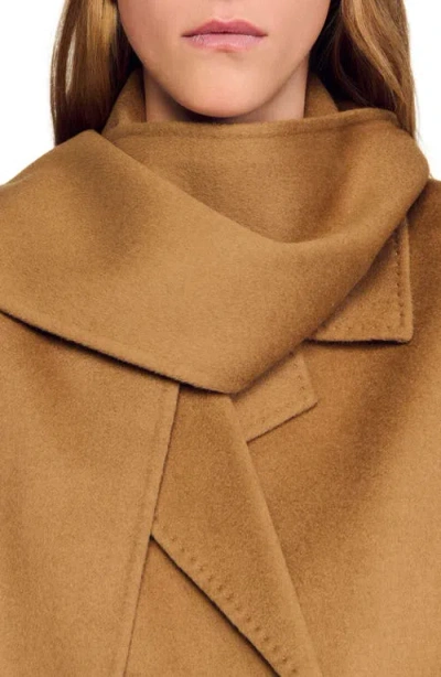 Sandro Oversized Wool Coat In Brown