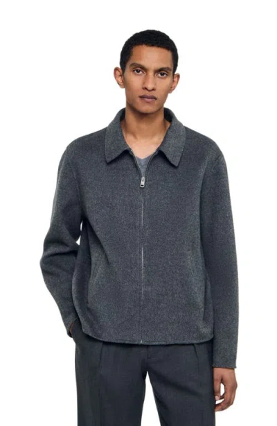 Sandro Double-faced Wool Jacket In Gray