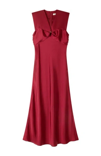 Sandro Womens Bordeaux V-neck Sleeveless Satin Maxi Dress In Red